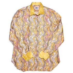 DAN‎ ROMA Made Italy Long Sleeve Shirt 100% Silk Psychedelic Disco ~ 15.5-16 35